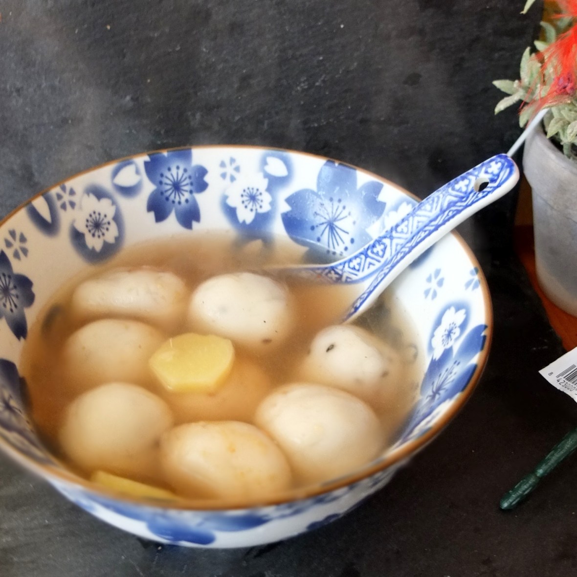 Red bean dumplings in ginger broth