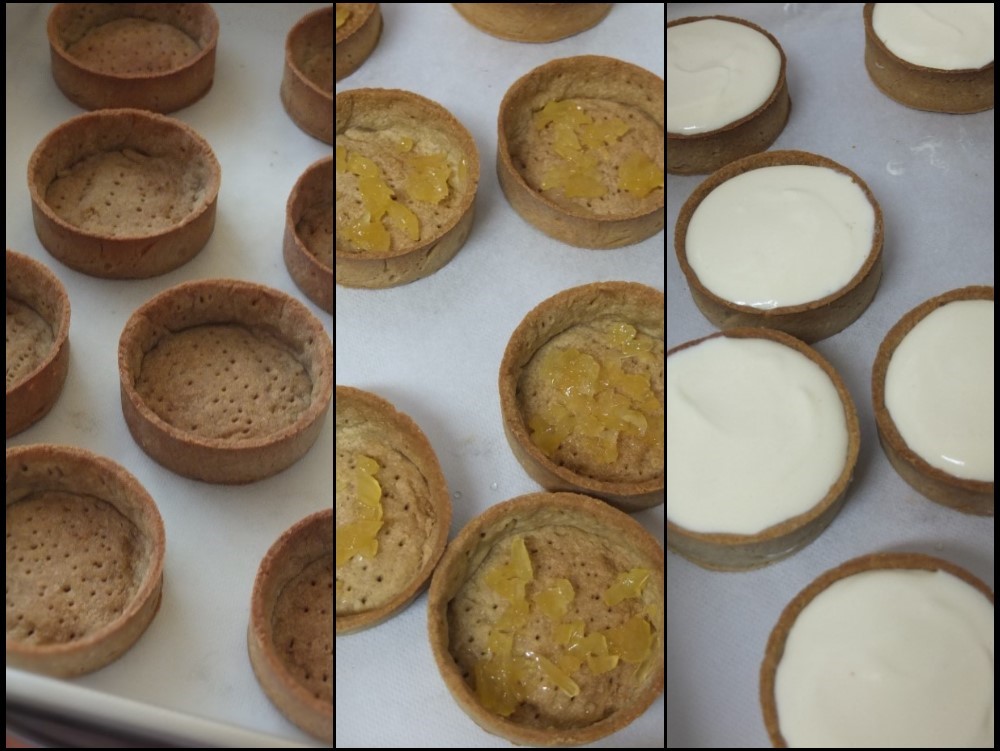 Assembling ginger and lime marshmallow tarts