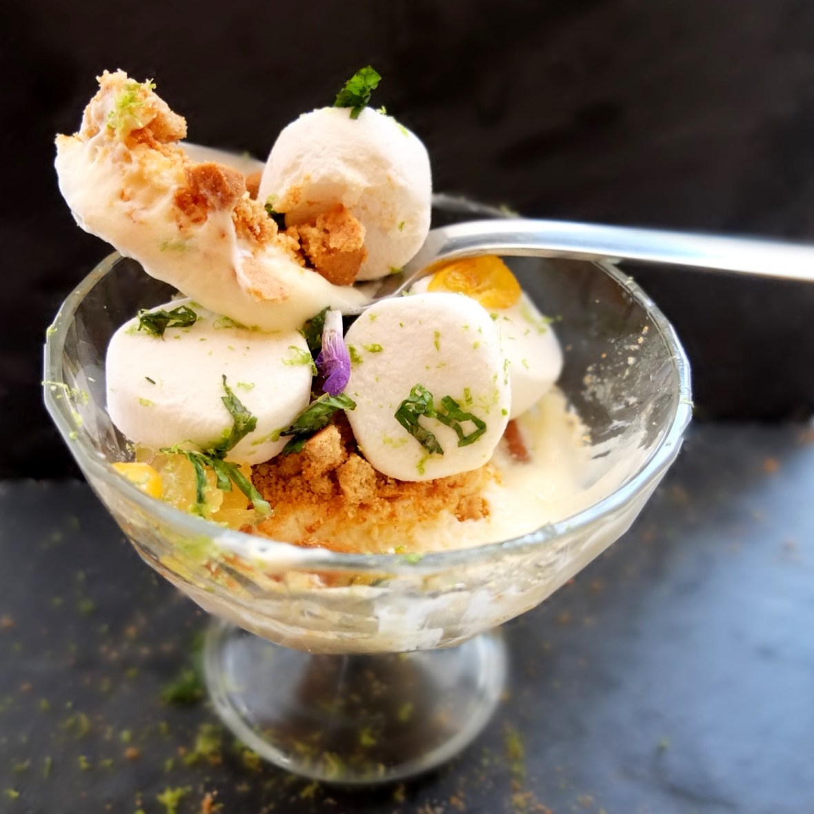 Deconstructed Ginger and lime marshmallow cloud tarts