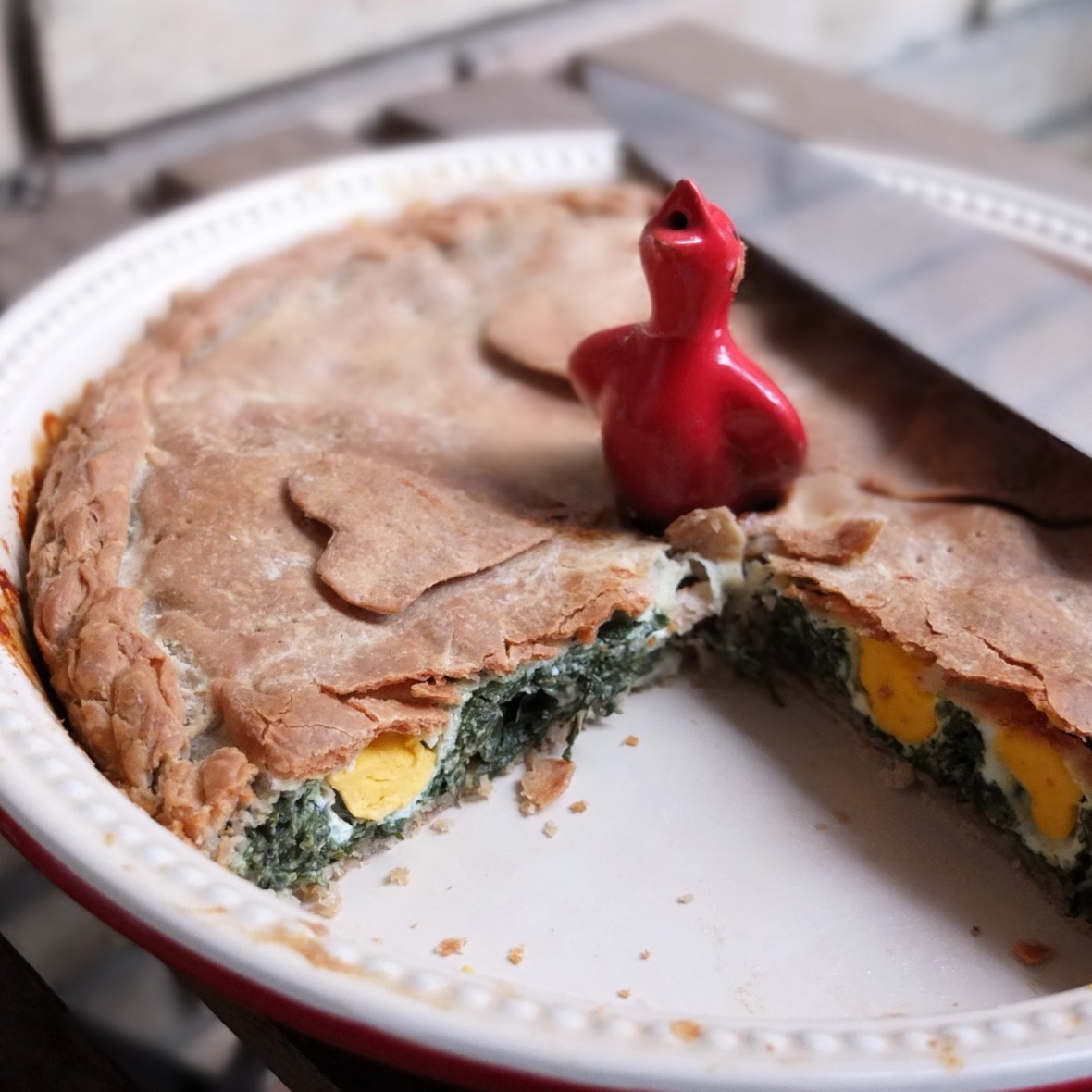 Torta pasqualina, Italian easter pie with swiss chard, cheese, quark and quail's eggs