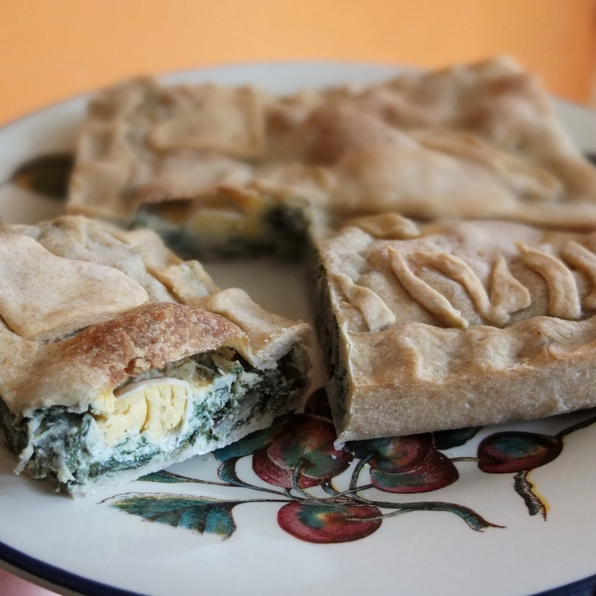 Torta pasqualina, Italian easter pie with swiss chard, cheese, quark and quail's eggs
