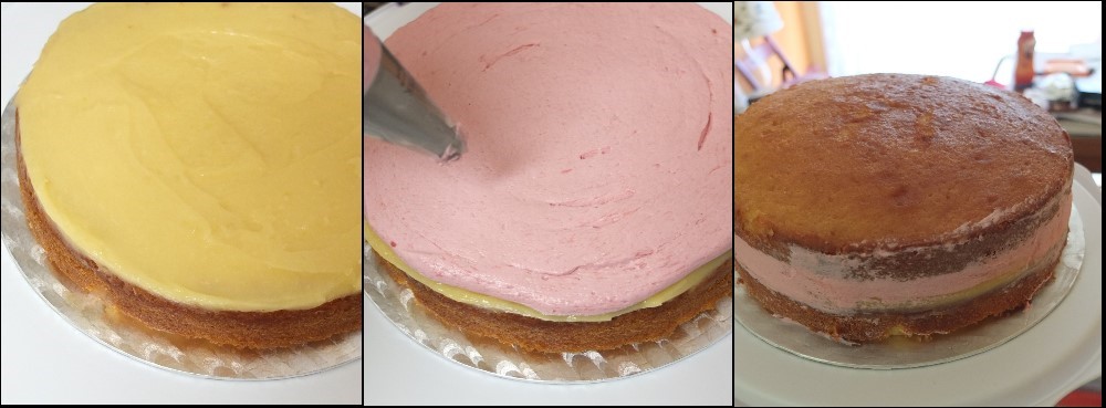 Lemon drizzle layer cake assembly