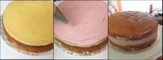 Lemon drizzle layer cake assembly