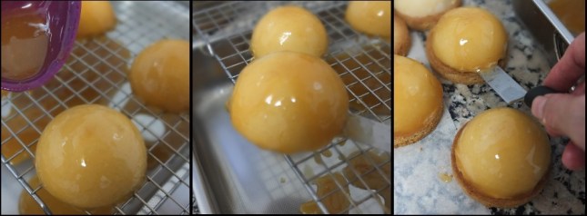 Assembling caramel-raspberry dome cakes 1