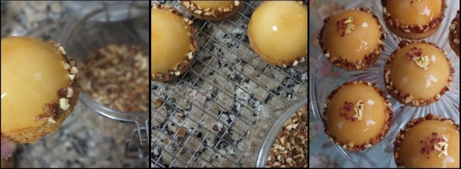 Assembling caramel-raspberry dome cakes 2