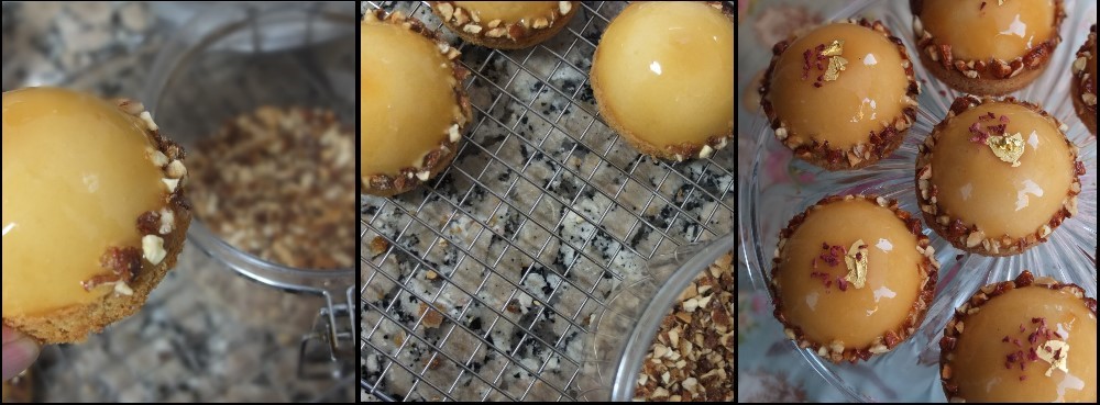 Assembling caramel-raspberry dome cakes 2