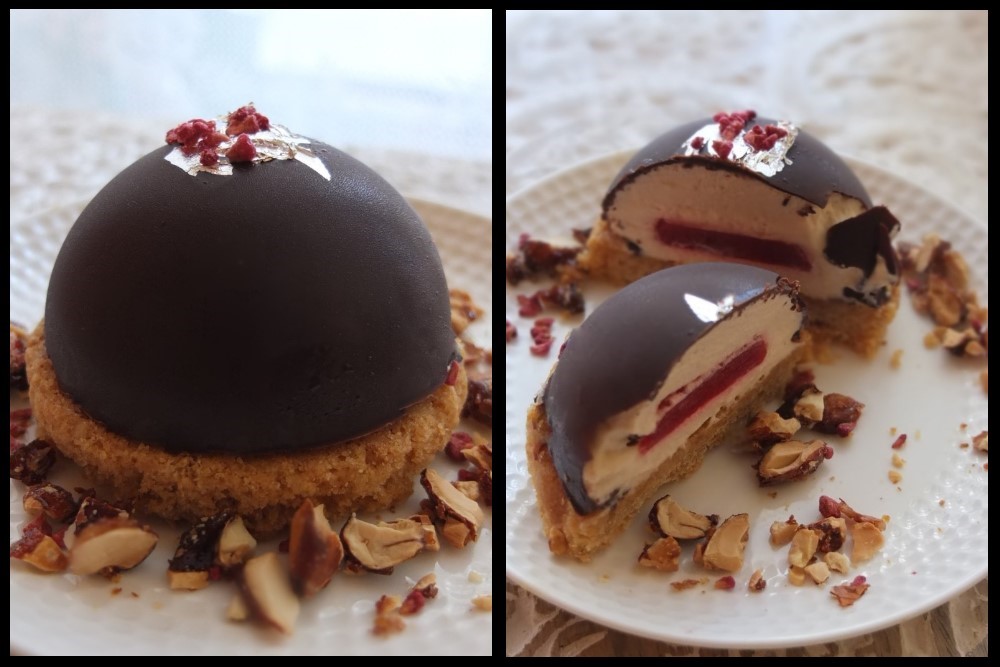 Chocolate-covered caramel mousse domes