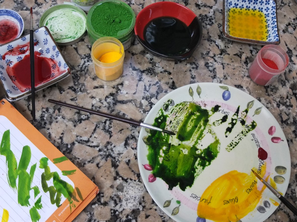 Painting a mojito lemon drizzle cake