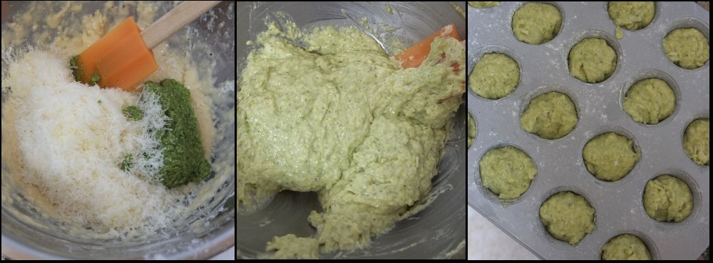 Pesto spelt mini muffins - making 2