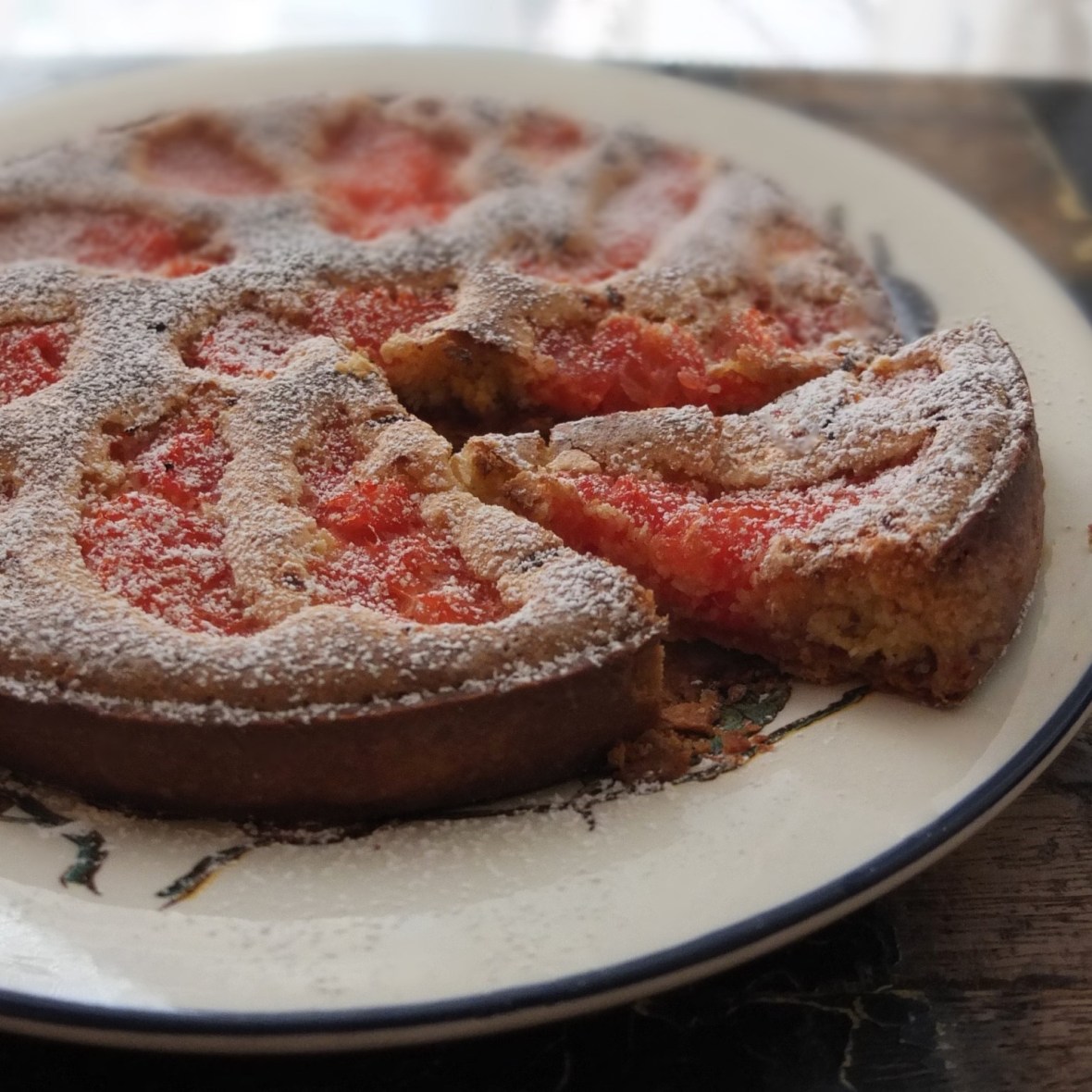 Healthier pink grapefruit almond tart