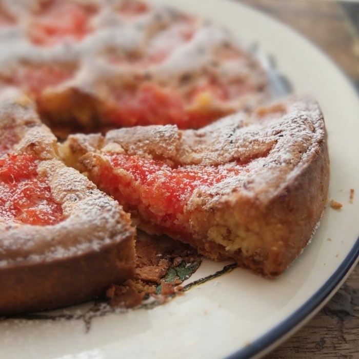 Healthier pink grapefruit almond tart