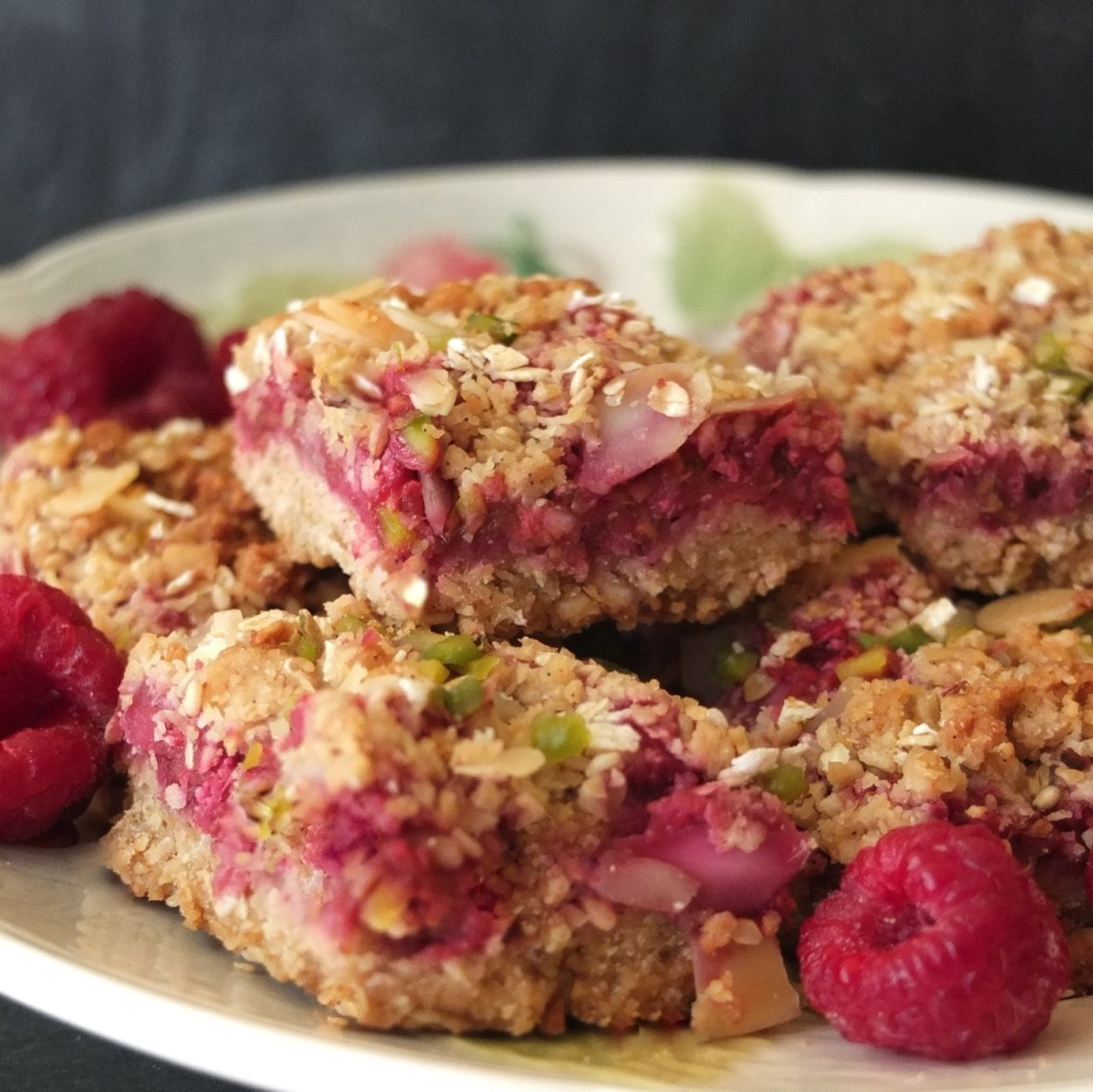 Healthy raspberry, oat and nut squares
