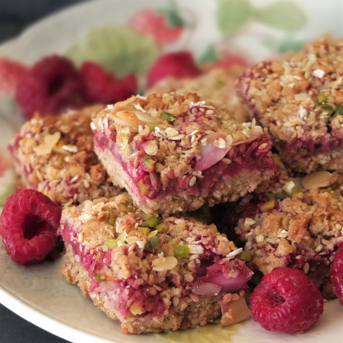Healthy raspberry, oat and nut squares