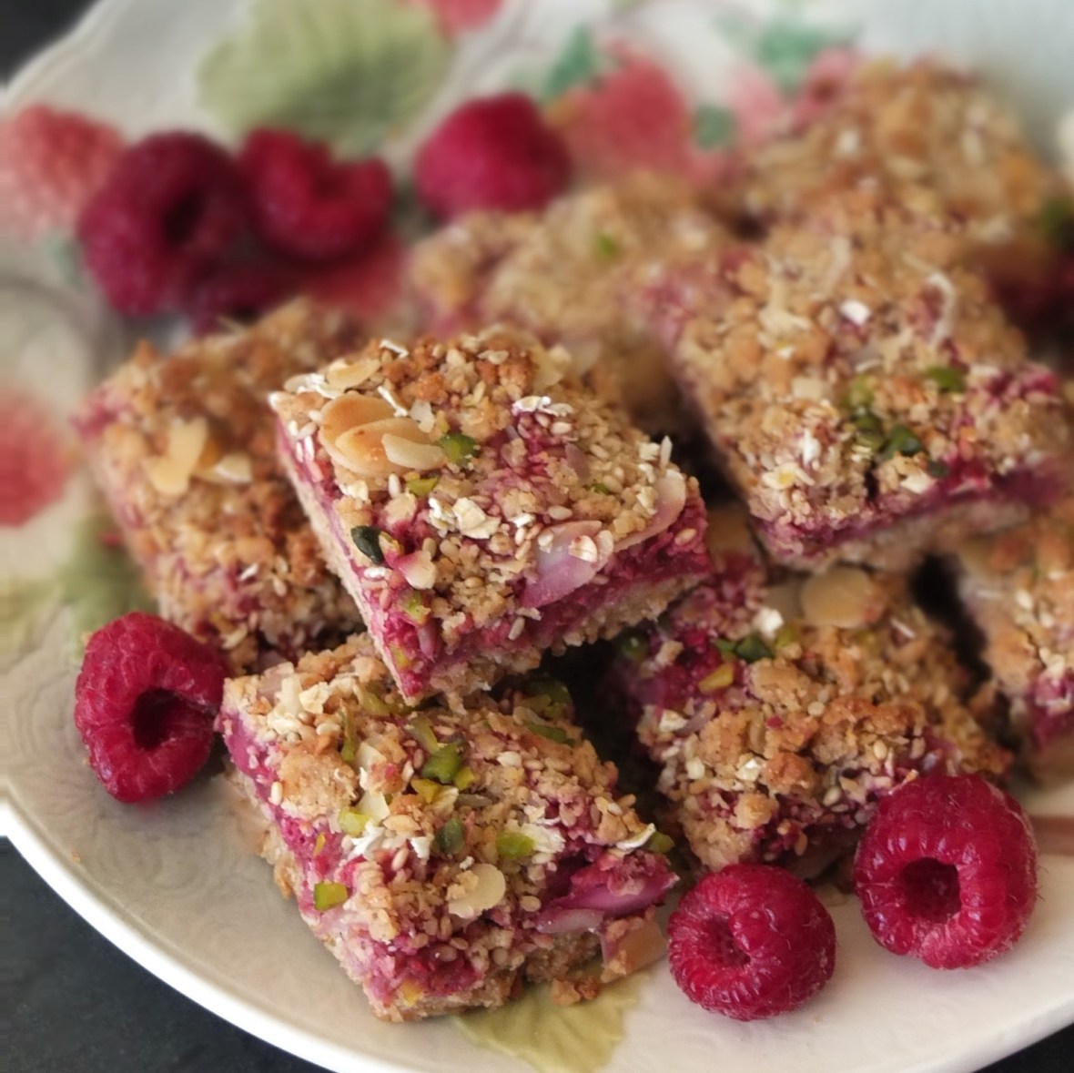 Raspberry, oat and nut squares