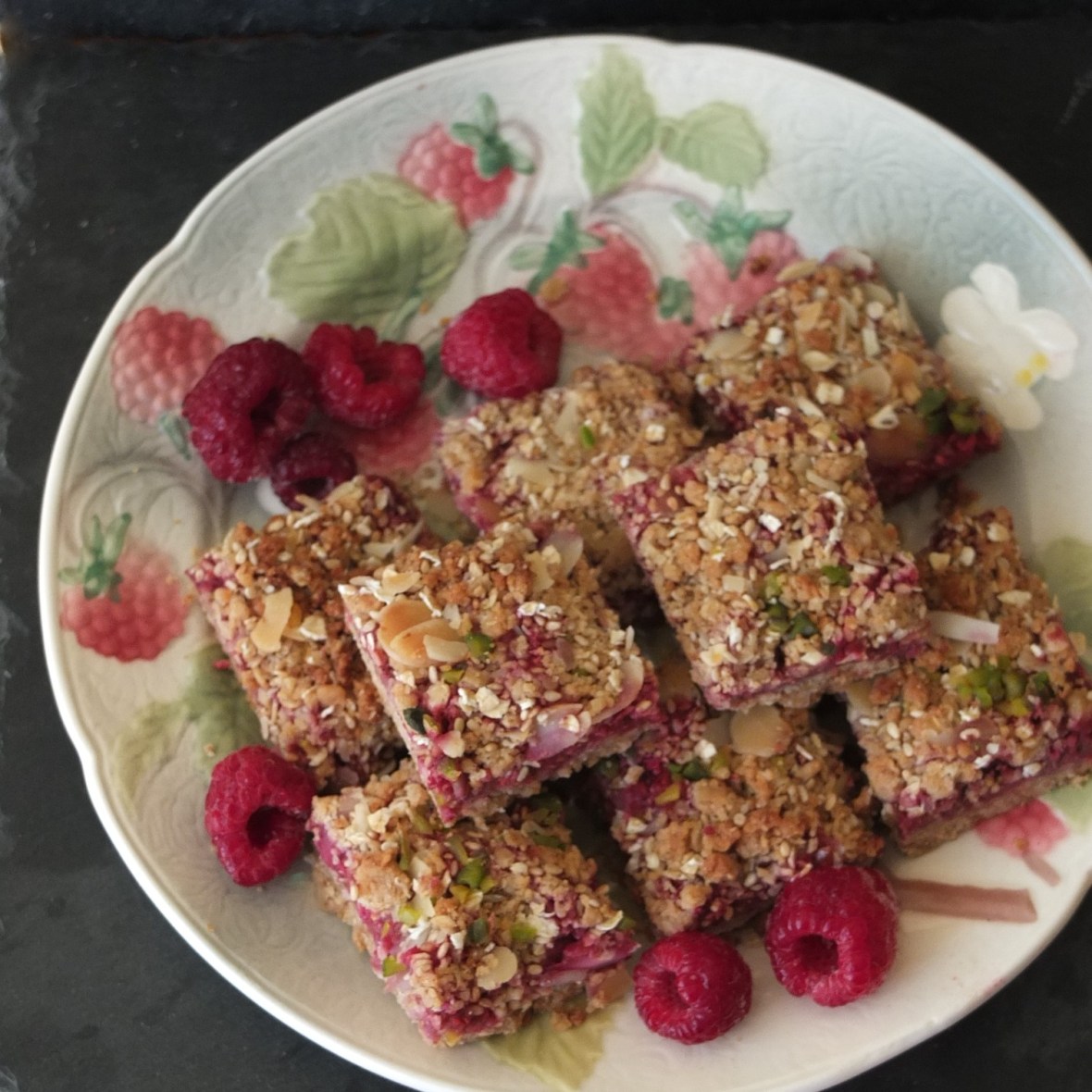 Raspberry, oat and nut squares