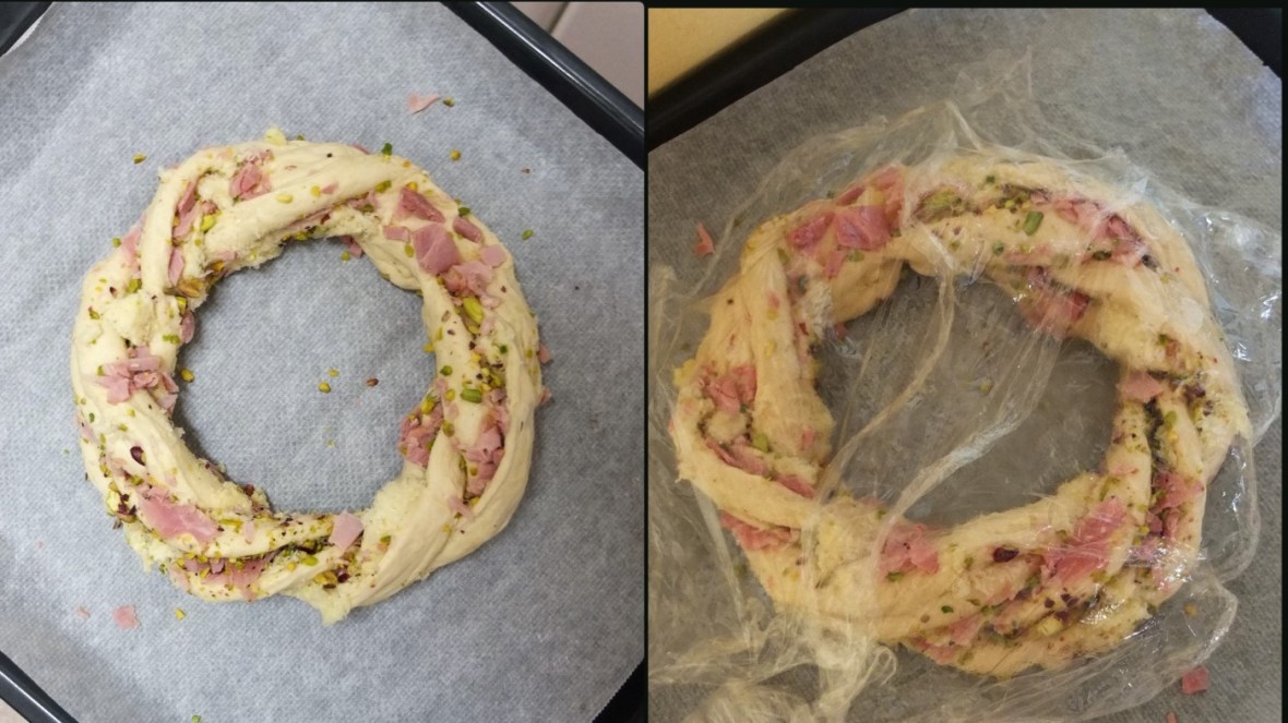 Pain de mie wreath -dough on tray
