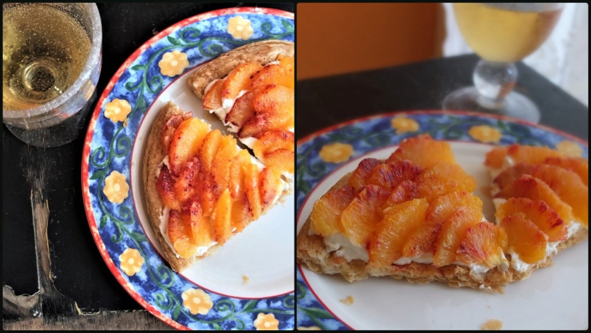 Fresh fruit and cream puff pastry tarts - with blood oranges