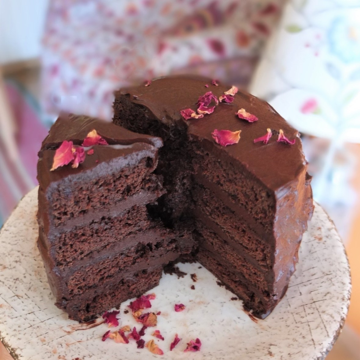 Vegan chocolate layer cake with aquafaba, spelt flour and coconut palm sugar