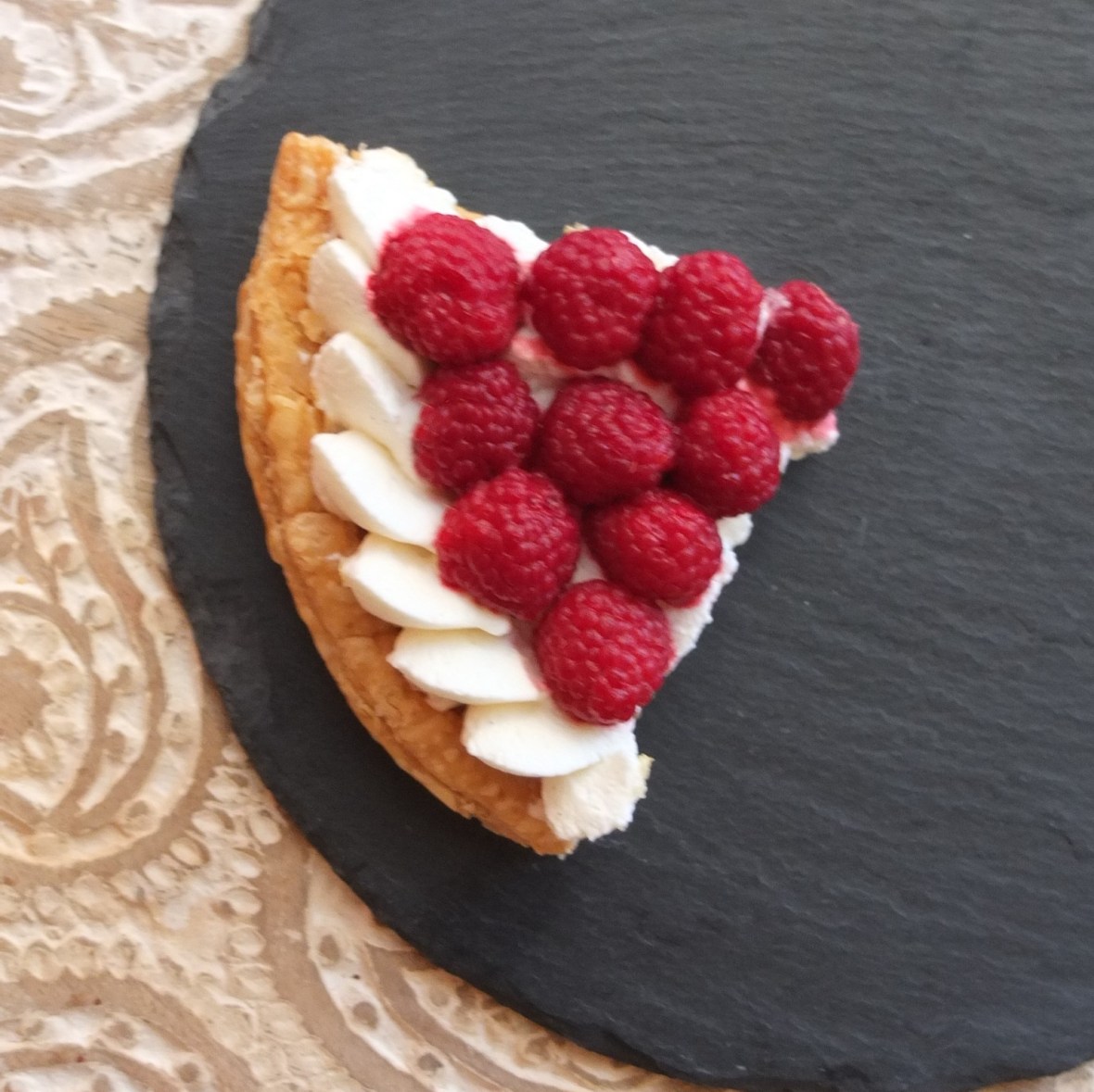 Fresh fruit and cream puff pastry tarts - with raspberries