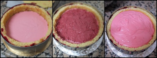 Assembling 2 ultra raspberry cloud mousse cake