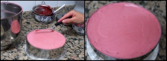Assembling 3 ultra raspberry cloud mousse cake