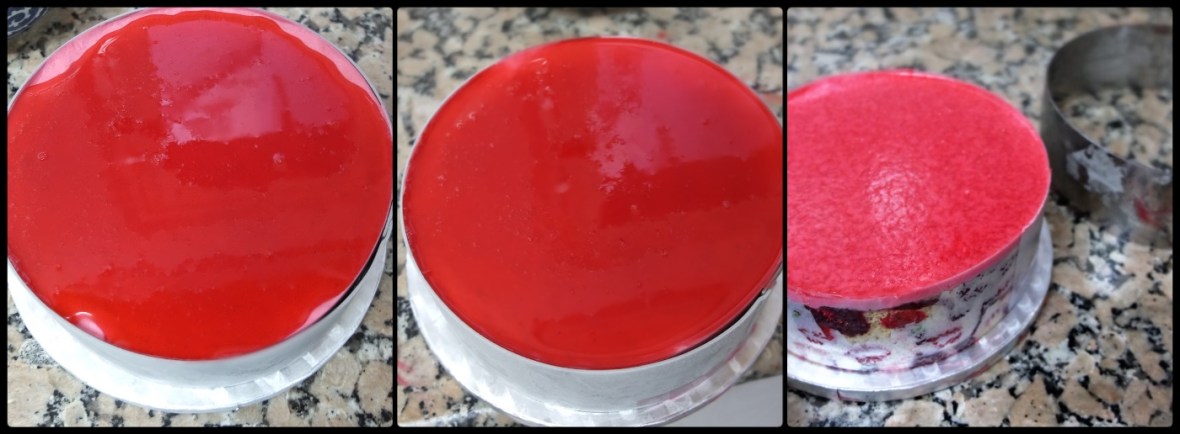 Assembling 4 ultra raspberry cloud mousse cake