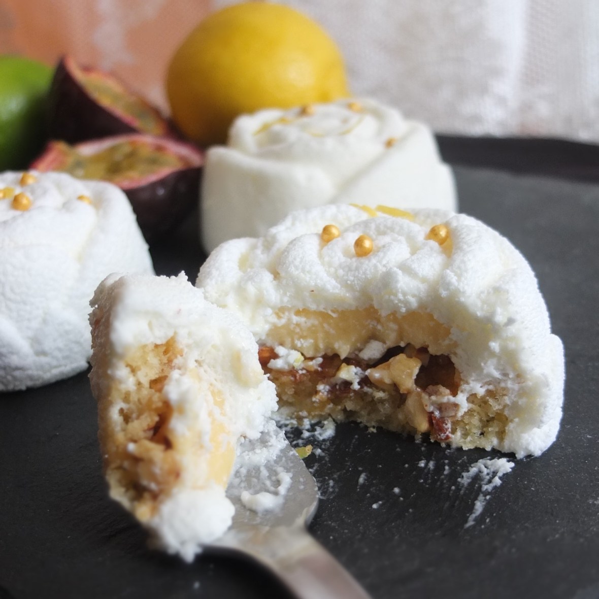 Citrus passion: lemon-lime passionfruit mousse cakes