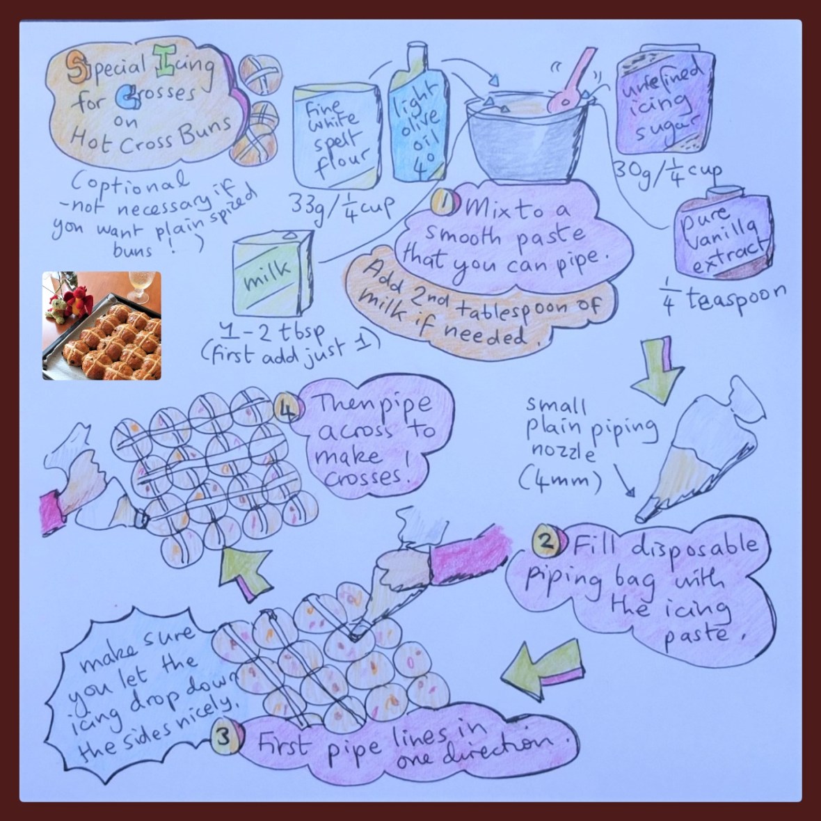 Spelt hot cross buns illustrated recipe special cross icing