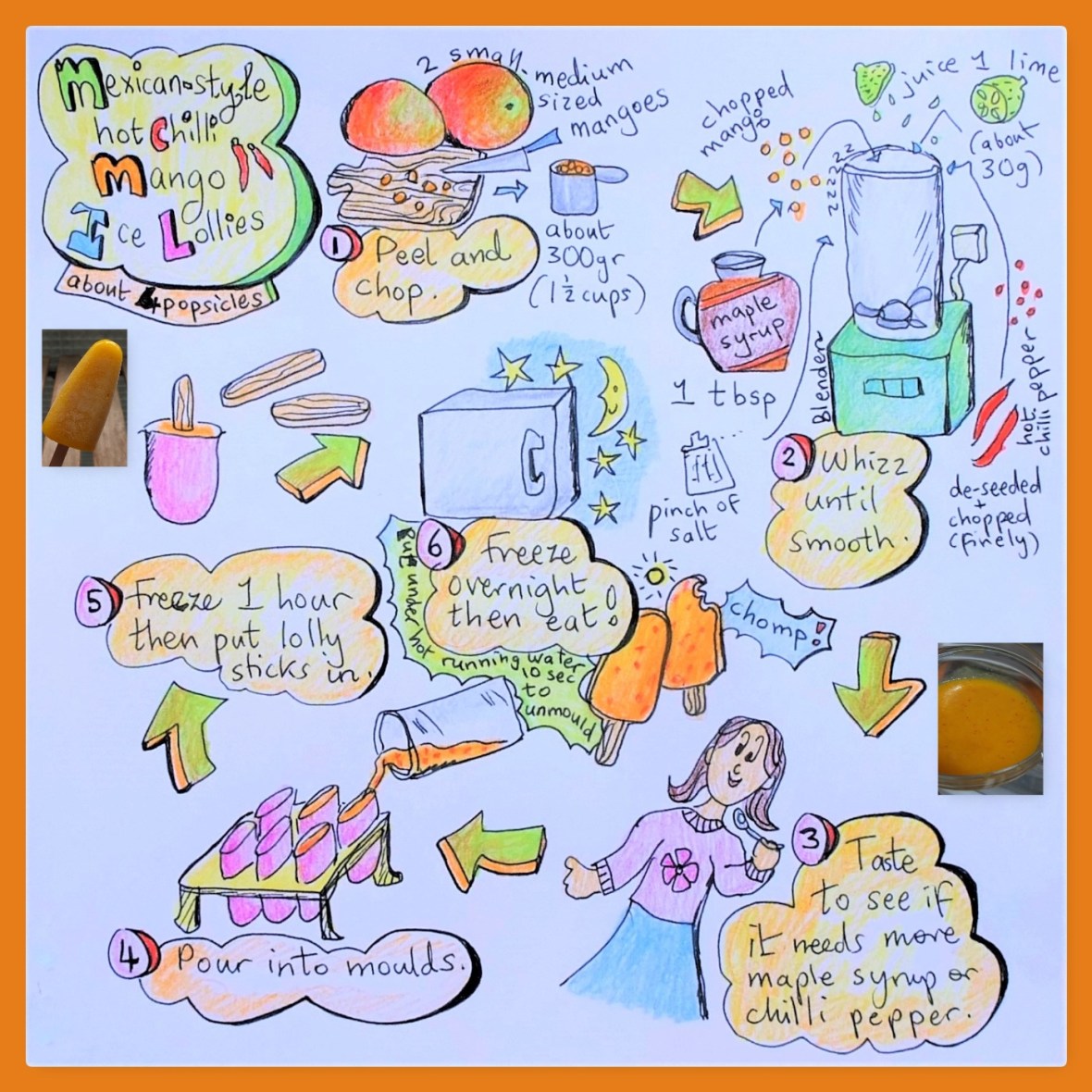 Chilli mango ice lollies illustrated recipe