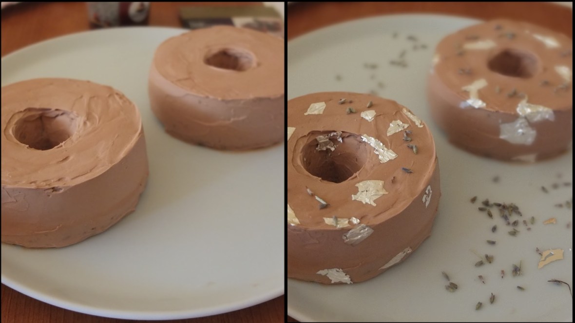 Decorating Earl Grey, lemon and lavender mini chiffon cakes