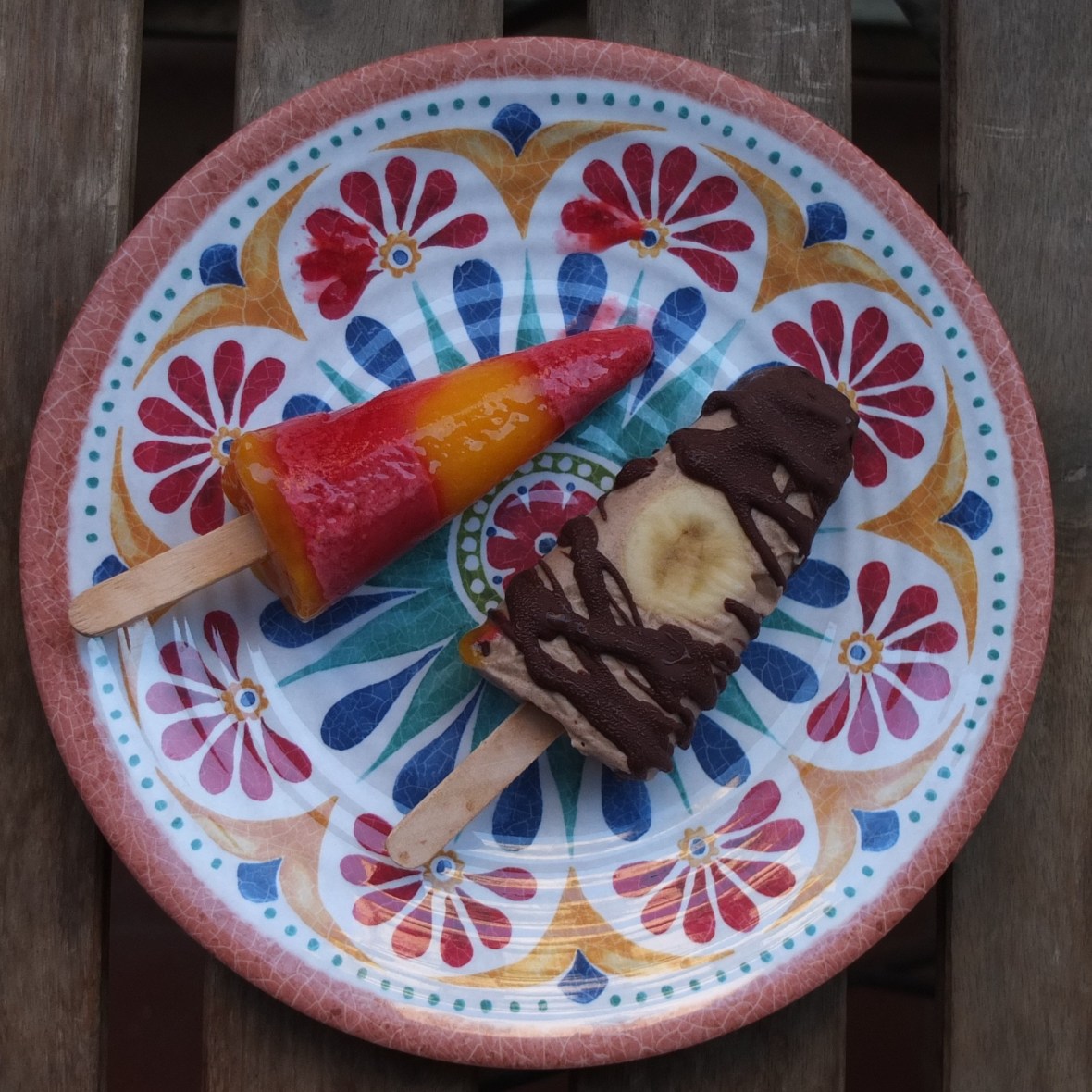 mocha ice lolly or chilli mango and raspberry yoghurt