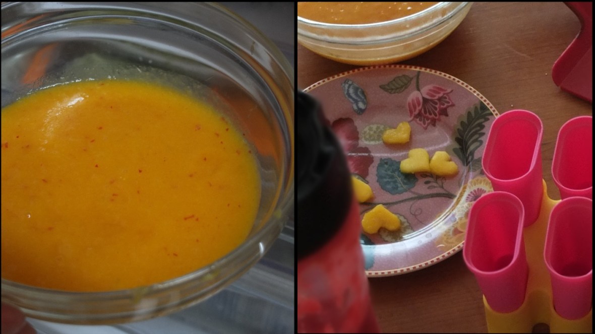 Making chilli mango ice lollies