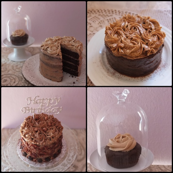Vegan mocha layer cake and cupcake prototypes