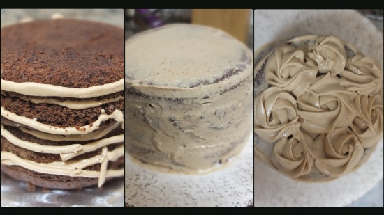 Vegan mocha layer cake - assembling 3