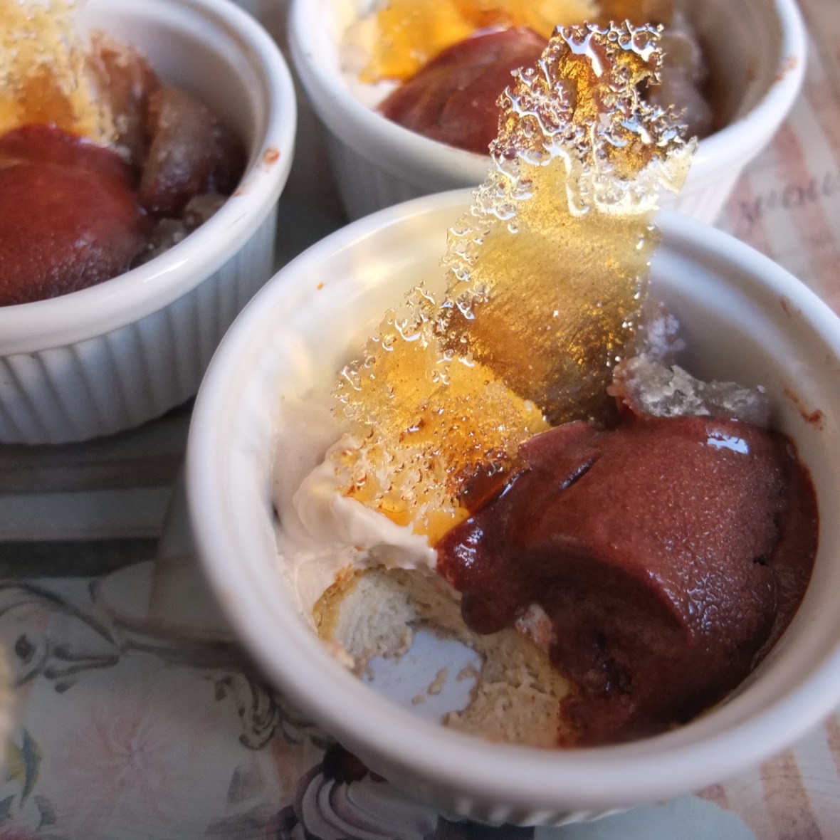 Chestnut crème brulée, chocolate sorbet and tonka cream