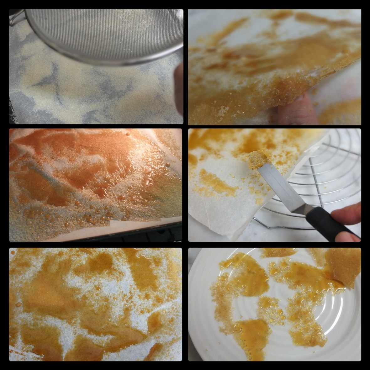 Making caramelised sugar shards