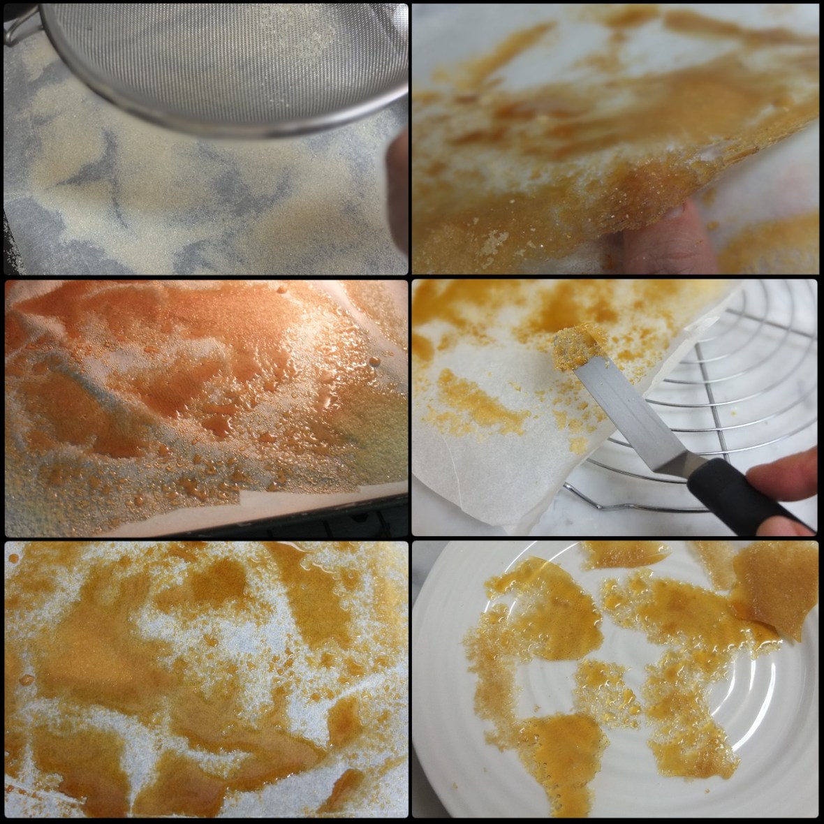 Making caramelised sugar shards