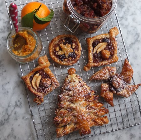 Mincemeat and mandarin puff pastry Christmas trees and pastries