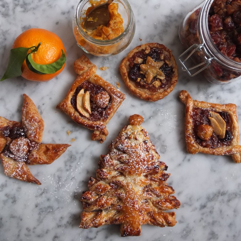 Mincemeat and mandarin puff pastry Christmas trees