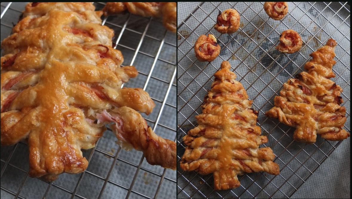 Ham and cheese puff pastry Christmas trees