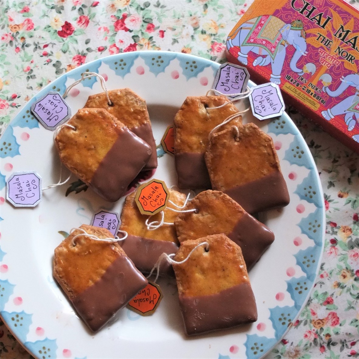 Masala Chai tea bag biscuits or cookies dipped in chocolate