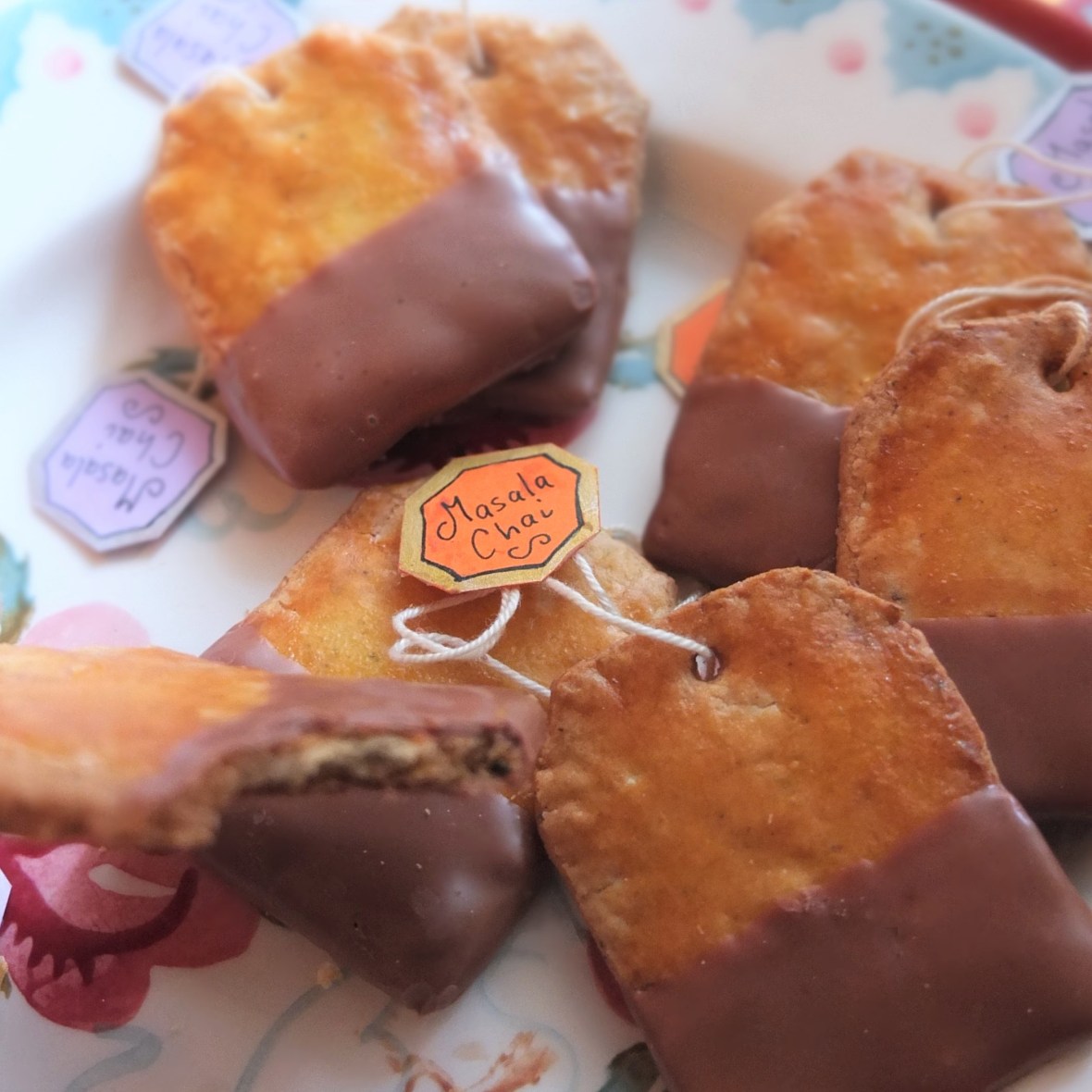Healthier masala chai and chocolate tea bag biscuits
