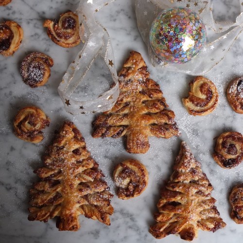 Mincemeat and mandarin puff pastry Christmas trees