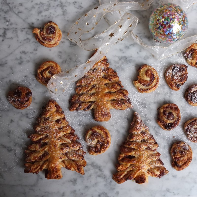 Mincemeat and mandarin puff pastry Christmas trees