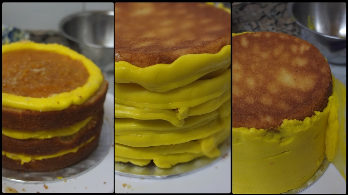 Icing the cake with swiss buttercream