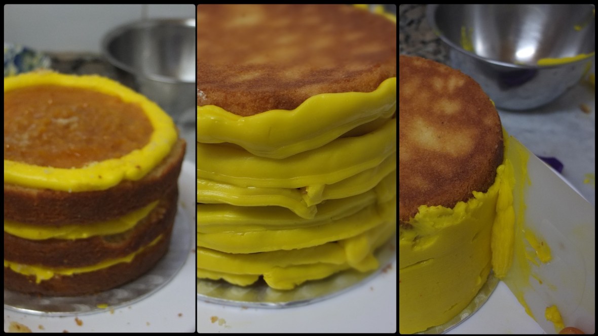 Icing the cake with swiss buttercream