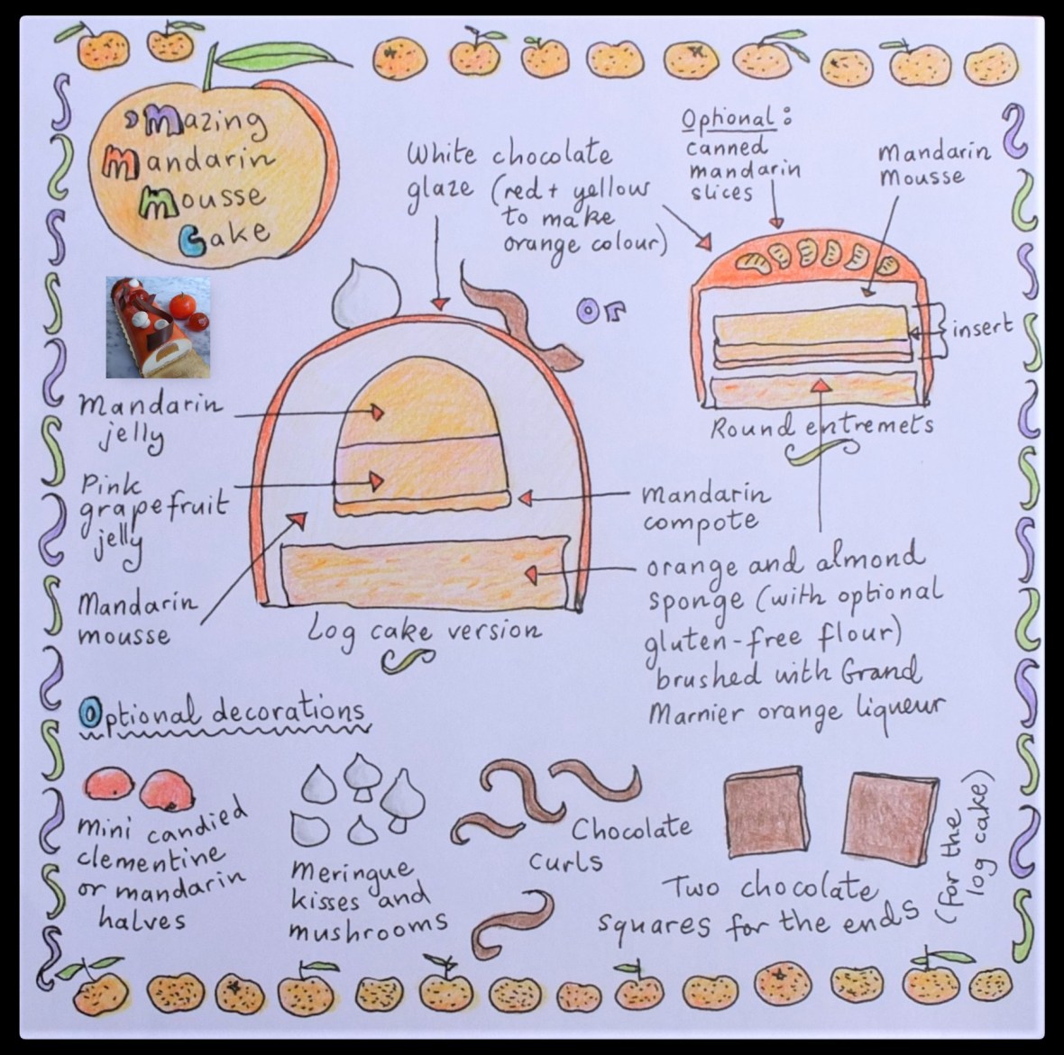 'Mazing mandarin mousse cake illustration