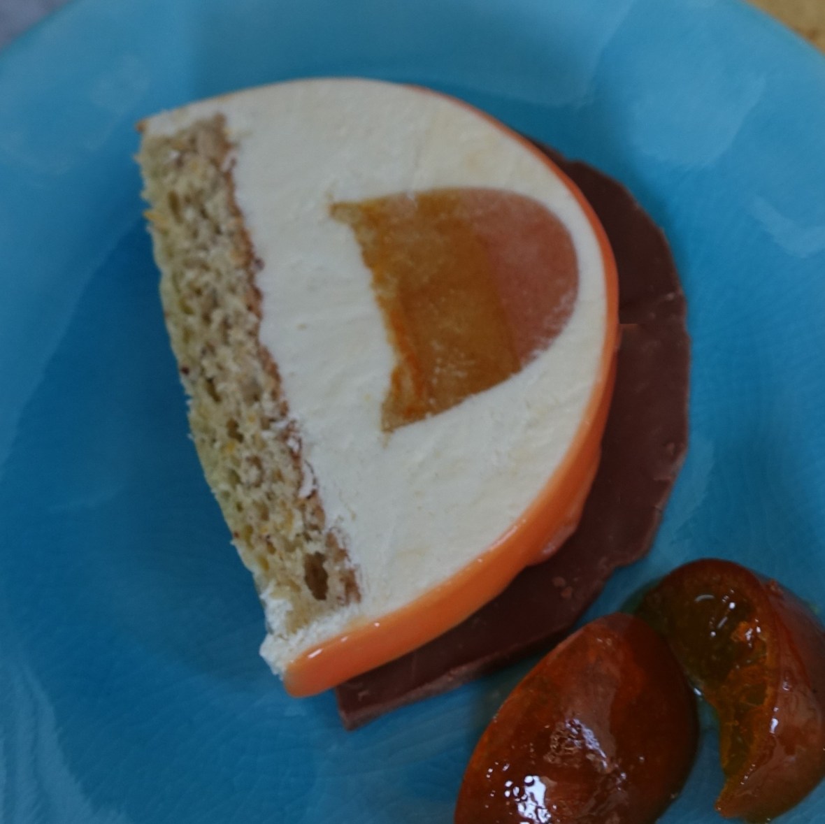 Slice of mandarin mousse cake