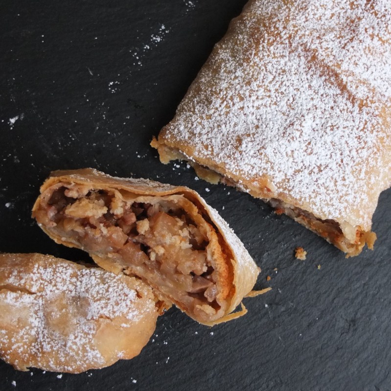 Apple strudel with traditional pastry