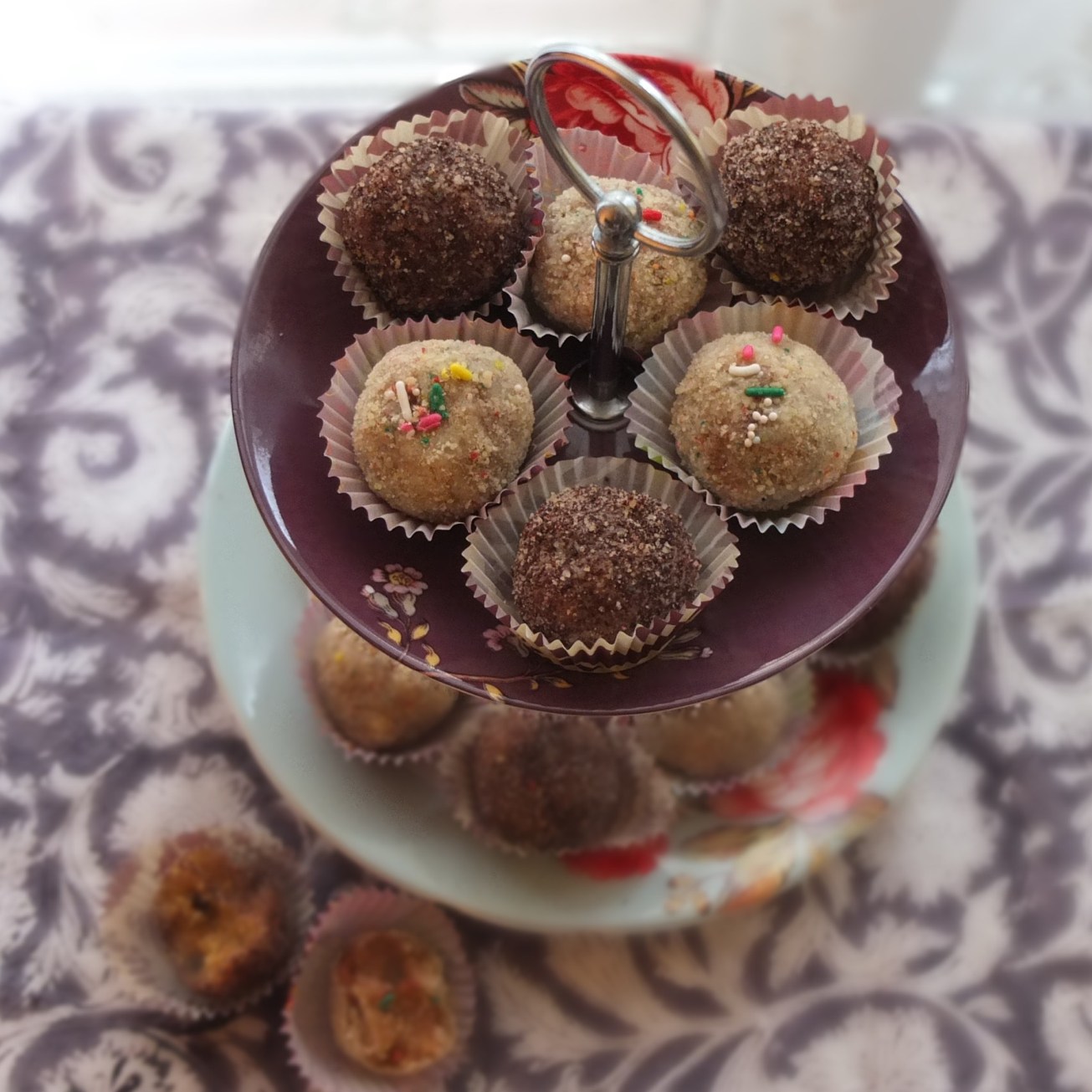 Chocolate chip and passion fruit cake truffles and birthday cake truffles